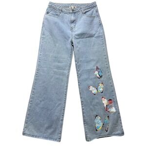 Bailey Rose Wide Leg Jeans Light‎ Wash Butterfly Wearable Art Women's Medium